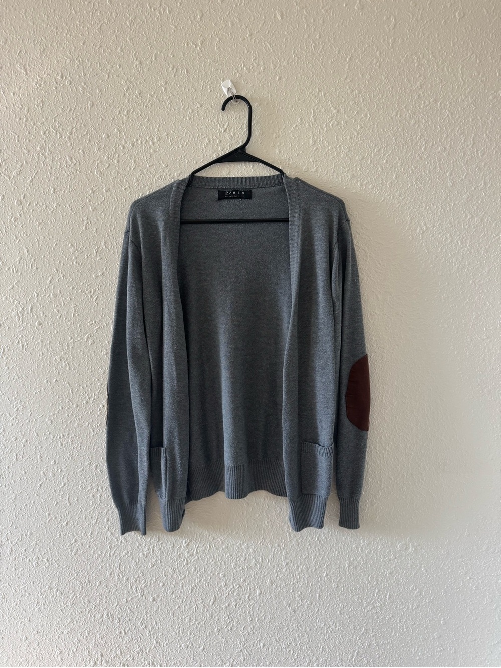 Zara Men's Gray Cardigan with Brown Elbow Patch